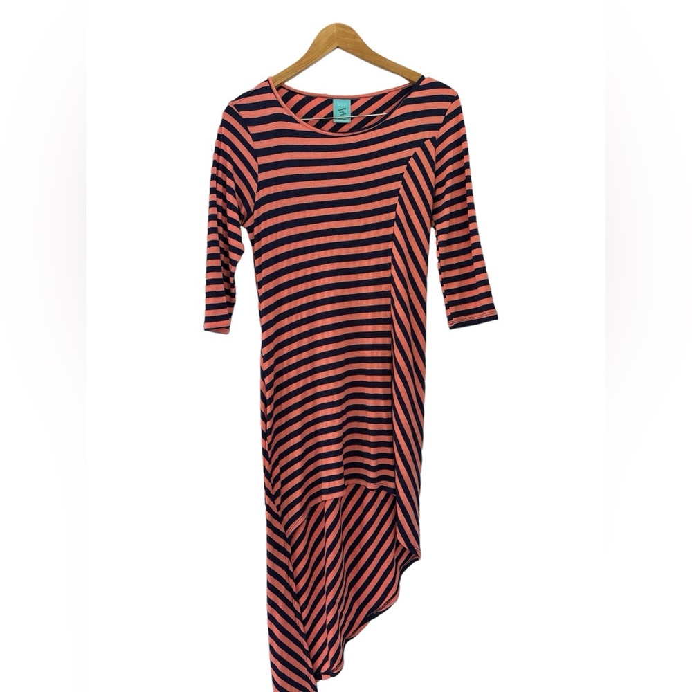 H.I.P. Orange and Navy Blue Striped Stretch A-Symmetrical Dress Size XL